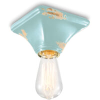 Plafoniera Vintage Quadrata Piccola Ceramica Azzurra 1 Luce E27