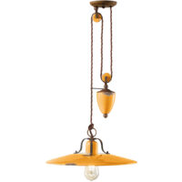 Lampadario Vintage Country Saliscendi Ferro E Ceramica Giallo 1 Luce E27