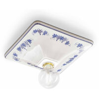 Plafoniera Quadrata Classica Trieste Bianco Decorato Filo Blu 1 Luce E27