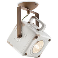 Plafoniera Vintage Industrial Ferro E Ceramica Bianco 1 Luce E27