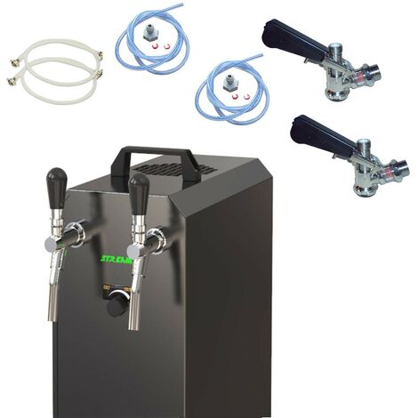 Komplett Set - Zapfanlage, Bierzapfanlage STREAM 50K mit Luftpumpe Bierkoffer, Durchlaufkühler 2-leitig Trockenkühler, bis zu 55 Liter/h - BLACK EDITION, Zapfkopf:Flach,Zapfkopf 2:5 Liter Adapter (1/5)