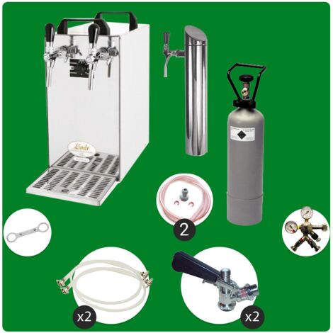 Untertheken Komplett Set - Zapfanlage, Bierzapfanlage - Kontakt 40 2-leitig Trockenkühler, Durchlaufkühler 50 Liter/h, inkl. Schanksäule, Green Line, Zapfkopf:Köpi,Zapfkopf 2:NC Adapter