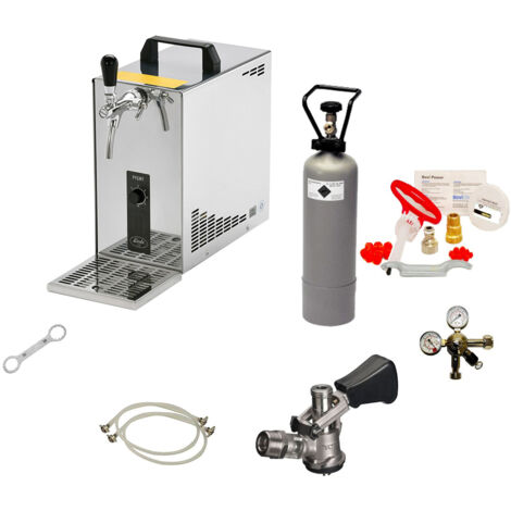 Komplett Set - Zapfanlage, Bierzapfanlage, Bierkoffer, Durchlaufkühler PYGMY 25, 1-leitig, 30 Liter/h, mit Dreikant, Trockenkühler, Green Line, Beerkules, Bierkühler, Reinigungsset für Zapfanlage und