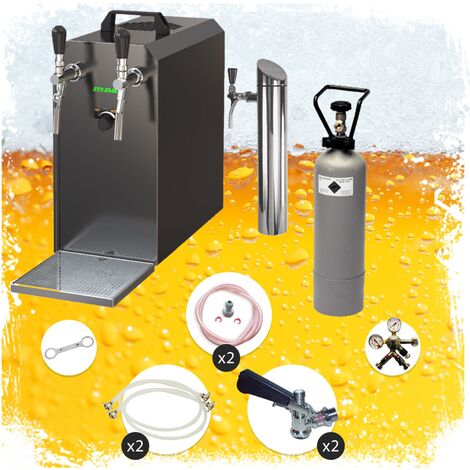 Untertheken Komplett Set - Zapfanlage, Bierzapfanlage STREAM 50 Bierkoffer, Durchlaufkühler 2-leitig Trockenkühler, bis zu 55 Liter/h - BLACK EDITION, Zapfkopf:Flach,Zapfkopf 2:ohne (1/5)