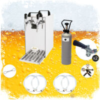 Komplett Set - Zapfanlage, Bierzapfanlage - Kontakt 40 2-leitig Trockenkühler, Durchlaufkühler 50 Liter/h, Green Line, Zapfkopf:Köpi,Zapfkopf 2:Köpi