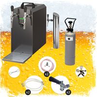 Untertheken Komplett Set - Zapfanlage, Bierzapfanlage STREAM 50 Bierkoffer, Durchlaufkühler 2-leitig Trockenkühler, bis zu 55 Liter/h - BLACK EDITION, Zapfkopf:Köpi,Zapfkopf 2:Flach