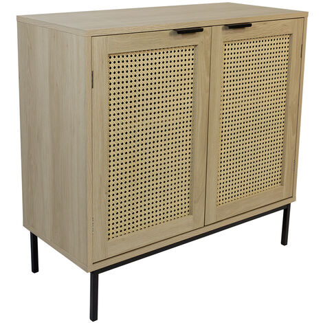Buffet en bois et portes cannage - 1 étagère - Naturel - 80x35x75,5cm - FSC 100% (1/5)