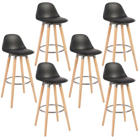 Lot de 6 tabourets noir pieds en bois naturel 39,5x44x91cm (1/3)