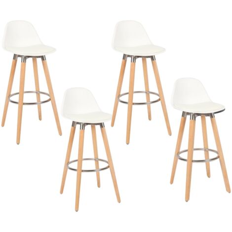 Lot de 4 tabourets blanc pieds en bois naturel 39,5x44x91cm (1/3)