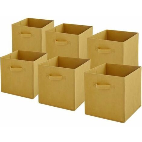 Lot de 6 bacs rangement intissés pliables - Jaune Moutarde - 27x27x27cm - BOX & BEYOND