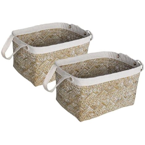 Lot de 2 paniers de rangement en jonc de mer naturel 25 x 19 x 15 cm (1/5)
