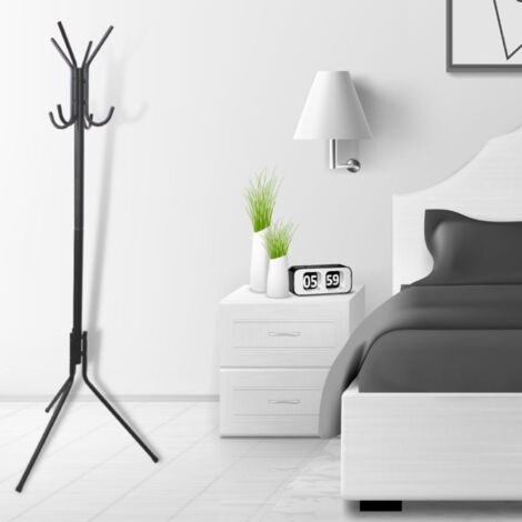 Porte-manteaux Sur Pied En Bois De Pin Laqué Avec 8 Crochets Pour Manteaux, Chapeaux, écharpes