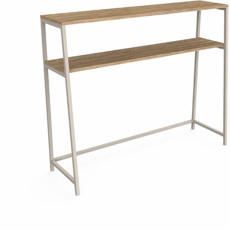 Console Ludwig - Métal beige et effet chêne - 2 étagères - 100x80x30cm - BOX & BEYOND