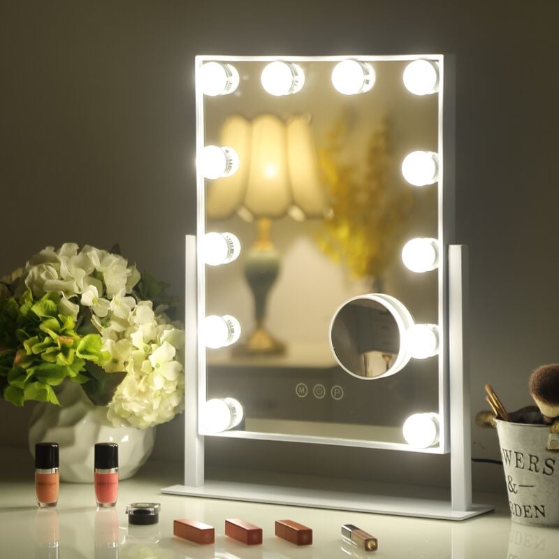 FENCHILIN Miroir Maquillage avec 14 Ampoules LED Miroir Coiffeuse Lumineux  avec Port USB Grand mirroir maquilleur Lumineux avec 3 Modes déclairage  Miroir Hollywood Coiffeuse Blanc 50x42 cm : : Cuisine et Maison
