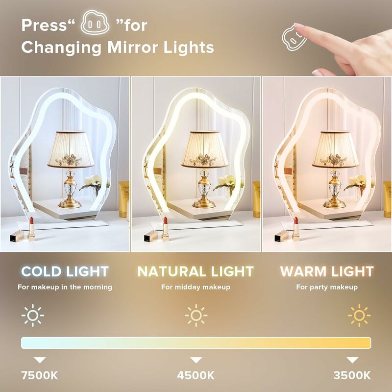 Lampe LED Dimmable Pour Miroir De Maquillage 35cm - 3 Modes 10 Niveaux, Rechargeable Argent IP20