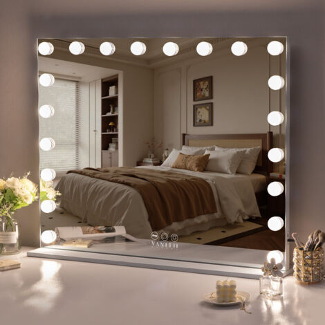 FENCHILIN Miroir Maquillage Lumineux Led 20 Ampoules 3 Couleurs Luminosité Ajustables Ecran Tactile & Loupe de Grossissant 10X blanc 100cm x 80cm
