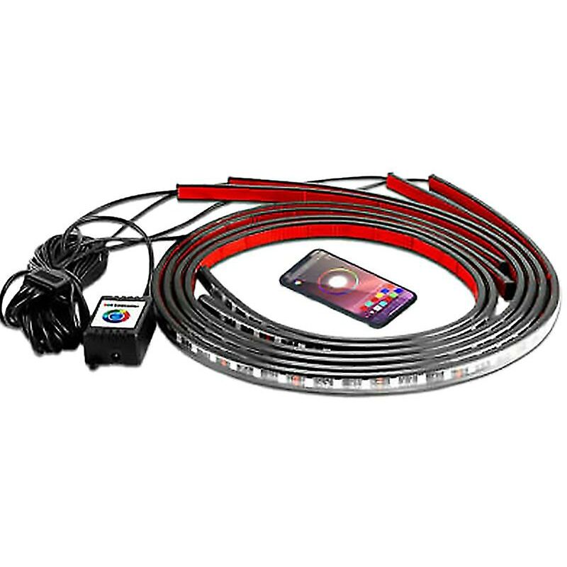 Auto Ondergrondse Lichtstrip Geluid Active Kit, Auto Onderlichtschijnwerper LED Glow Ondergrondse Verlichting Kit Draaiende RGB LED Strips Bluetooth App Besturing Atmosfeer Lichten