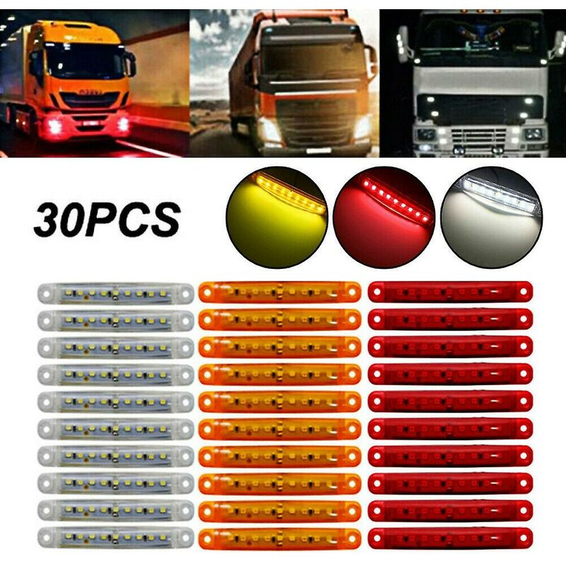 30 x versiegelte rot-weiße 9-LED-Seitenmarkierungsleuchten für  LKW-Anhänger, 10,2 cm (4 Zoll) hintere Seitenleuchte