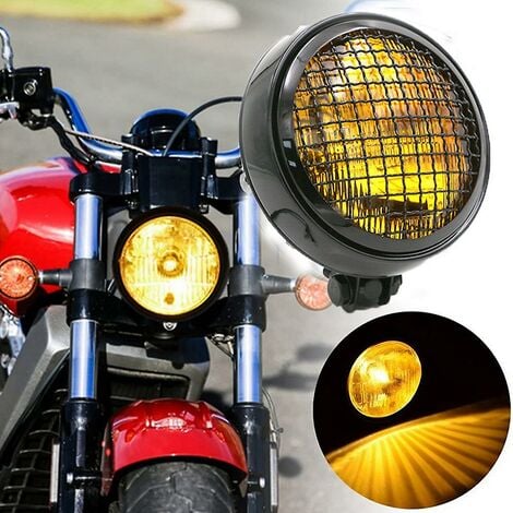 Schwarz + weiß Retro Vintage Motorrad Universal Led Scheinwerfer Mit Grille  Motorrad Beleuchtung Kopf L