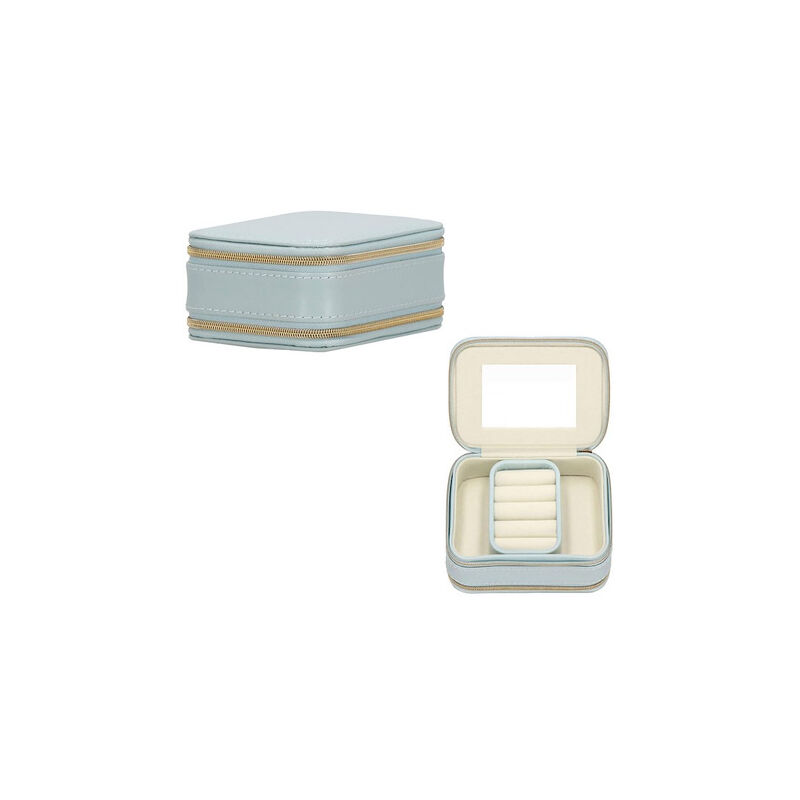 Scatola per gioielli in ecopelle 11,5x8,5x5,5 cm, valigetta blu con  scomparti