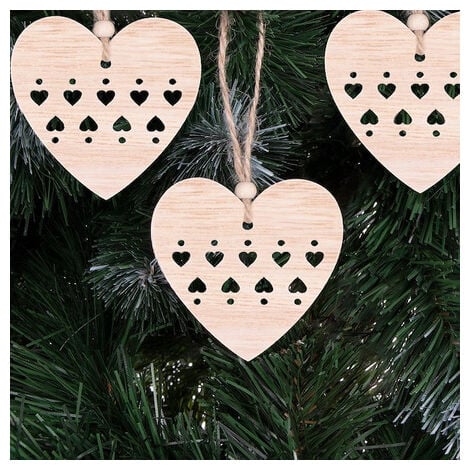 Decorazione per l'albero di Natale 7cm in legno, sospensione natalizia a  forma di cuore, set