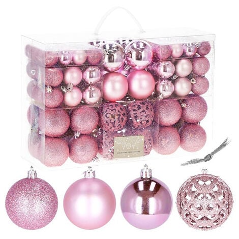 Palline per l'albero di Natale 100 pezzi decorazioni natalizie rosa set da 6/4/3 cm.