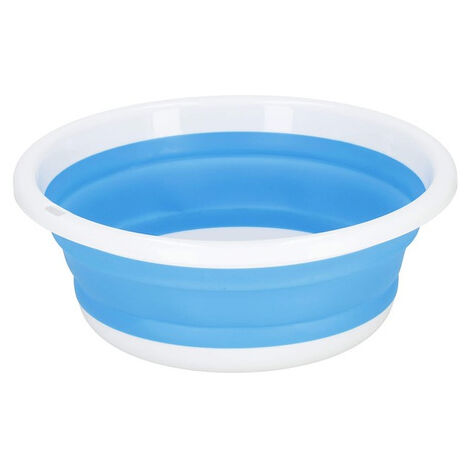 Cesto per il bucato in silicone 3L pieghevole, blu e bianco.