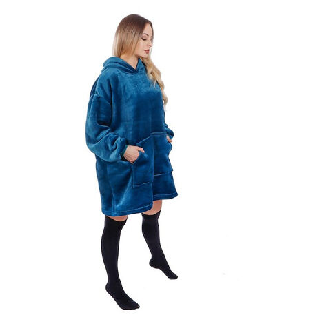 Kocobluza da donna 2 in 1, coperta e felpa con cappuccio, calda, blu