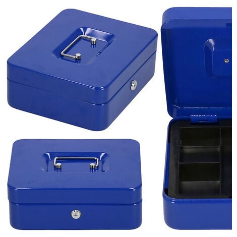 Cassetta per soldi metallica 25x20x9 cm, cassaforte blu