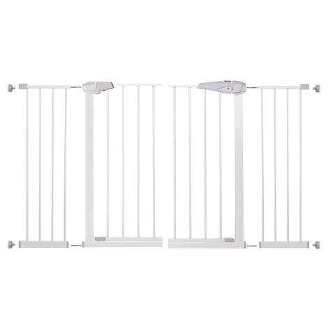 Barriera per scale 76-141 cm, cancelletto a pressione, protezione bianca.