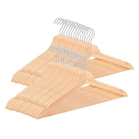 Set di appendini in legno con barra per pantaloni 10 pezzi