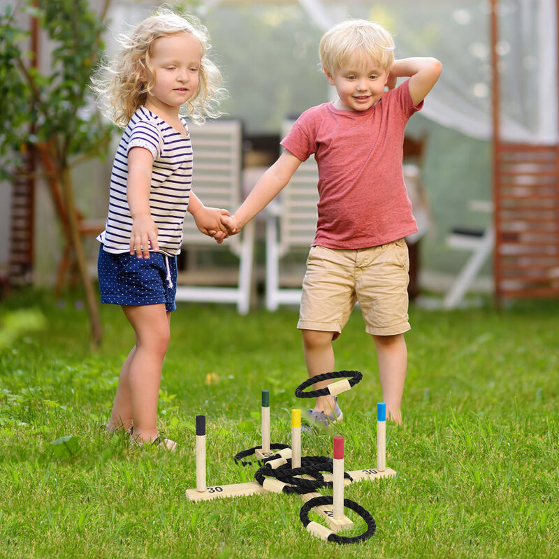 Jeu De Lancer D'anneaux En Sisal - 10 Cordes (noir Et Rouge) Pour Jardin, Fête, Anniversaire