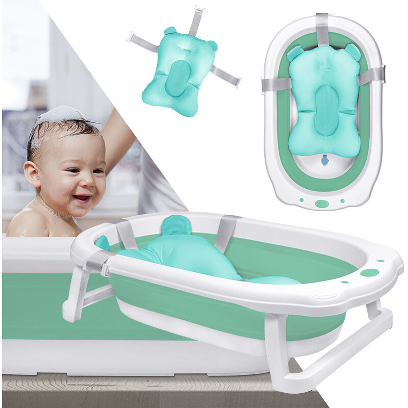 Baignoire Bébé Pliable Baignoire Bébé Ergonomique avec Pieds Antidérapants pour  Bébés et Nouveau-nés (Bleu+ Coussin de bain)