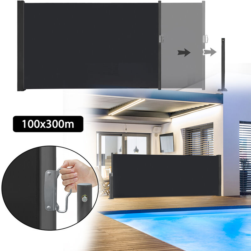Store Latéral Extensible 80x300cm Gris - Protection Solaire Pour Balcon Et Terrasse, Polyester Résistant Aux UV - 6
