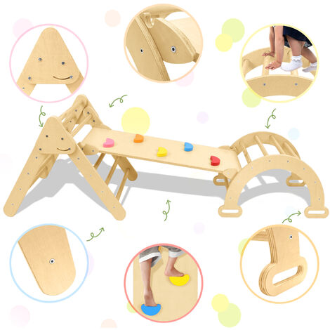 AUFUN Ensemble De 3 Jeux De Grimpe Pour Enfants: Ensemble De 3 Jeux D'escalade Avec Toboggan Et Arc Descalade En Bois Pour Tout Petits Adapte Aux Enfants De 2 A 8 Ans Pour Jeux Interieurs 81117861