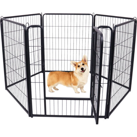 AUFUN 6-Tlg Enclos Pliable pour Chiots Parc pour Animaux de 80cm de Haut, Verrouillage Automatique, Chiots Parc avec Porte