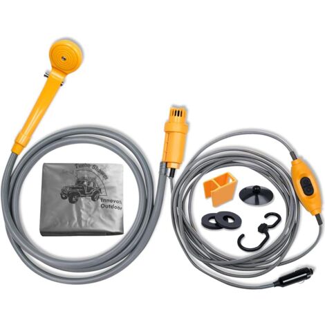 Douche De Camping Portable 12V Avec Pompe Submersible - Prise Allume-cigare, Tuyau 2m, Ventouse Et Crochet, Pour Voiture, Camping-car, Jardin