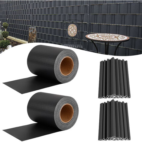Brise-Vue Occultant PVC Anthracite 65 M X 19 Cm – 450 G/m² Avec 30 Clips, Protection Jardin Intimité