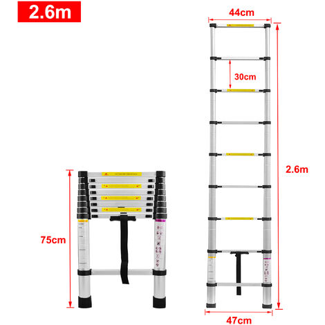 AUFUN Échelle télescopique télescopique en aluminium 2,6 m