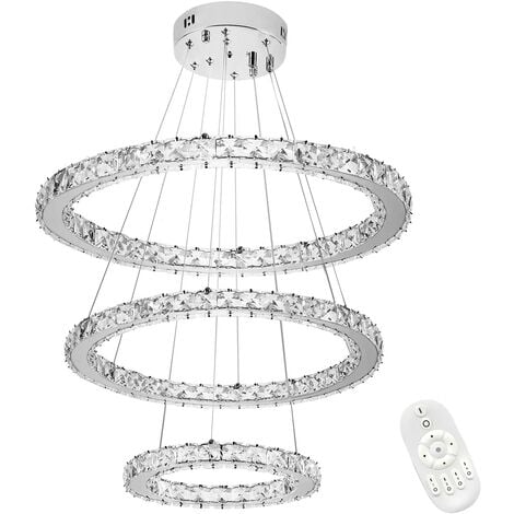 AUFUN LED Crystal Lampe à plafond 72W 3 bagues Dimmable