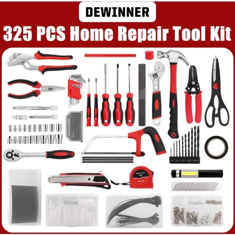 DEWINNER Boîte à Outils Complete 325 Pièces, Caisse a Outils avec Boîte, Portable Outils avec Boîte Résistante à Tiroirs, Outil Multifonction Parfait pour Réparation Dommestique ou de Travail