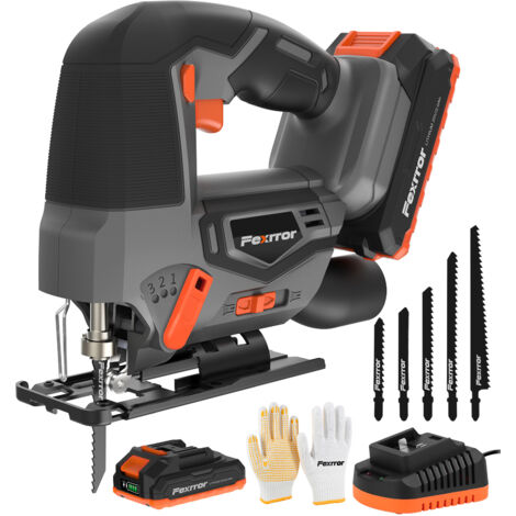 Fexrror Scie Sauteuse Sans Fil, Scies Sauteuses Électriques Avec Batteries 20V, 5 Lames De Scie Sauteuse, Coupes En Biseau 0°-45°, Action Orbitale 4 Positions, Pour Coupe Droite/Courbe/Cercle