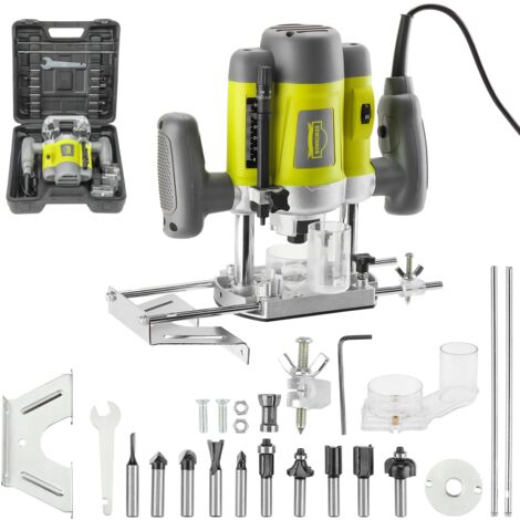Dewinner – Défonceuse affleureuse électrique 1200W – Vitesse variable 9000-30000 tr/min – Pince 6/8 mm – 10 fraises professionnelles pour bois dur