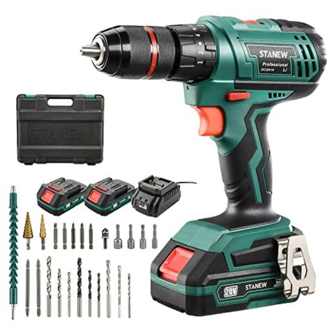 Perceuse à Percussion, STANEW QW Perceuse-Visseuse sans fil 2 batteries Li ion 20V, Couple 18+3, avec 2 Batterie et Chargeur ST-919 (1/5)