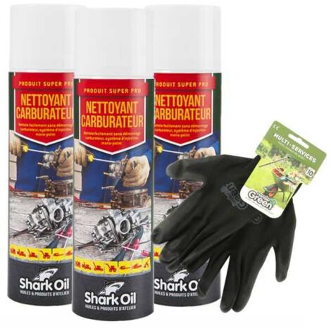 Nettoyant carburateur 500 ml Shark Oil par 3 + gants multi-services (1/5)