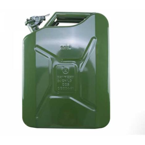 Bidon de 20 litres acier armé. Jerrican métal vert olive pour hydrocarbures. Type US (1/3)