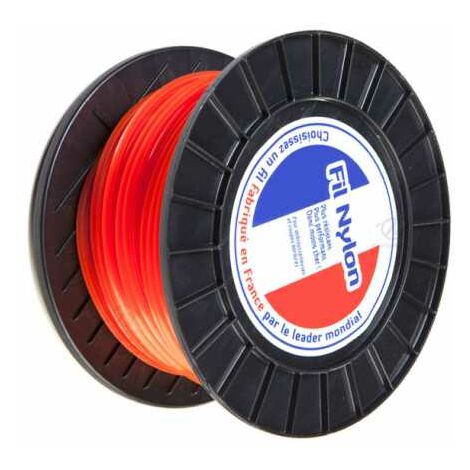 Fil nylon 4 mm x 120 m. Carré. Orange. Bobine. Fil débroussailleuse