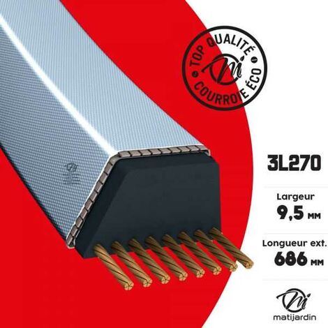 Courroie tondeuse 3L270 kevlar trapézoïdale prix éco  9,5 x 686 mm (1/2)