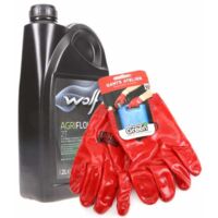 Huile synthèse 2 temps Wolf 2L avec gants atelier