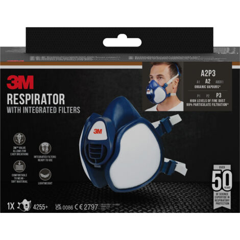 Masque avec filtres intégrés 3M™ 4255+, A2P3, vapeurs organiques